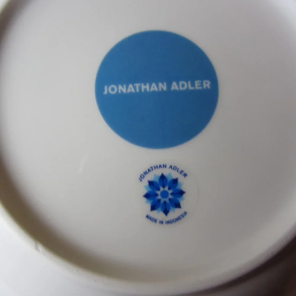 Jonathan Adler silver & blue greek key bowls- pair of 2 (W5105)
